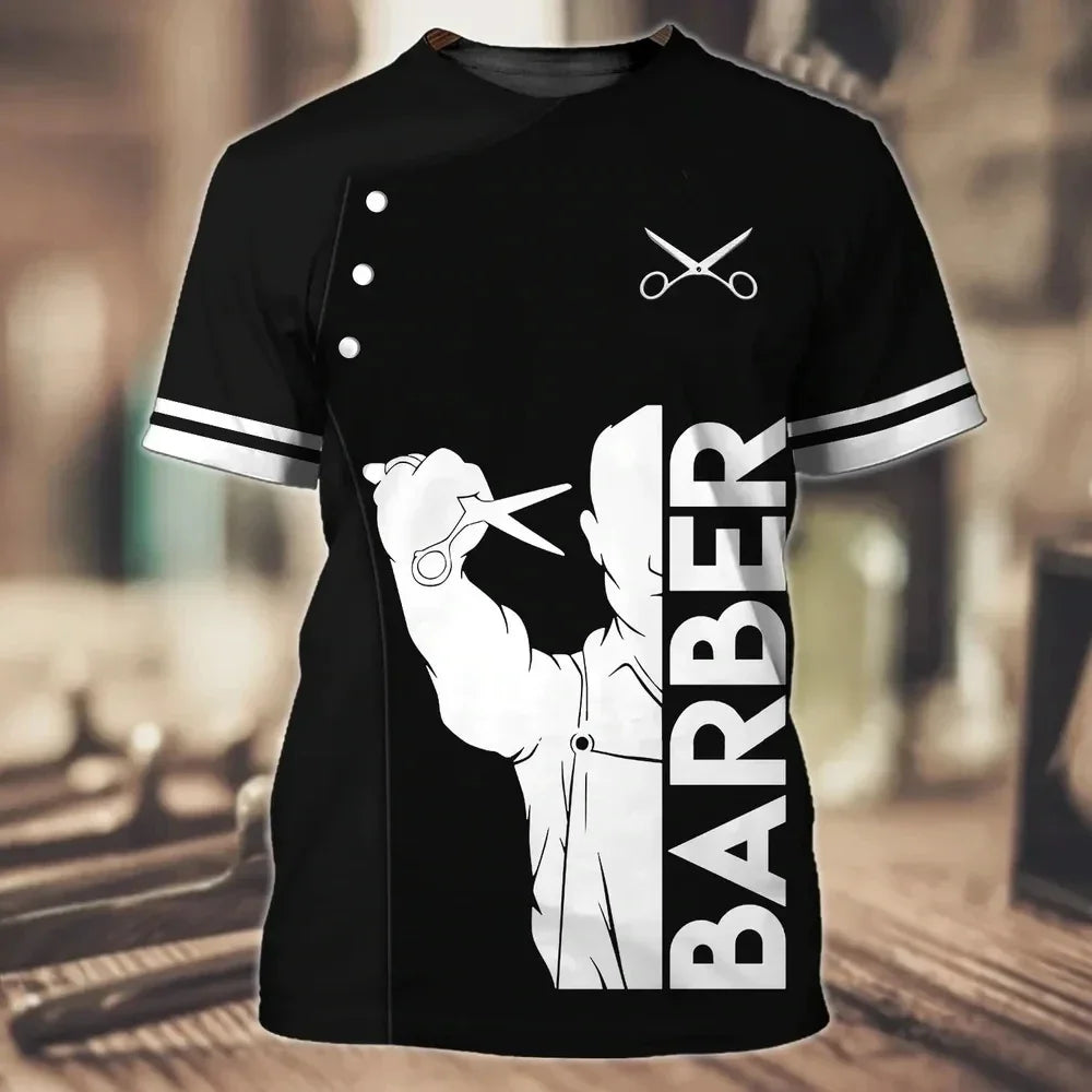 Camiseta de moda para barberos con estampado 3D  estilo único y moderno, perfecto para barberos.