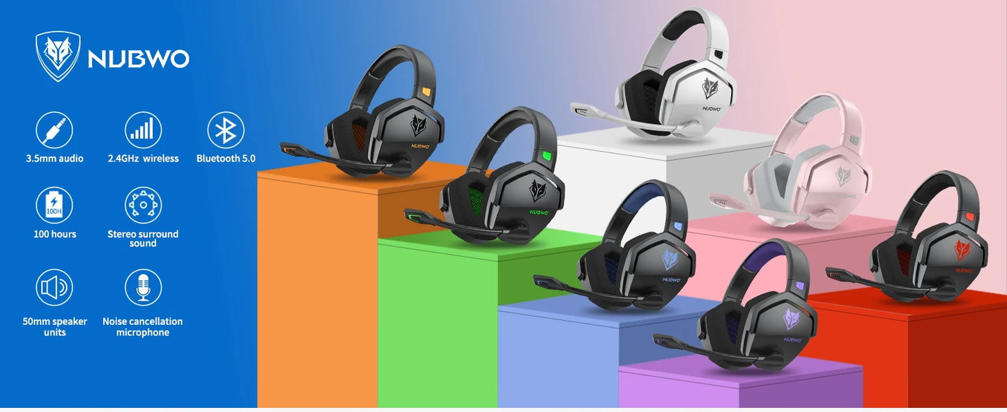 Auriculares inalámbricos NUBWO G06 con micrófono, compatibles con PS5, PS4, PC, móvil y Switch. Tecnología 2.4GHz y Bluetooth 5.3 para una experiencia de gaming superior.