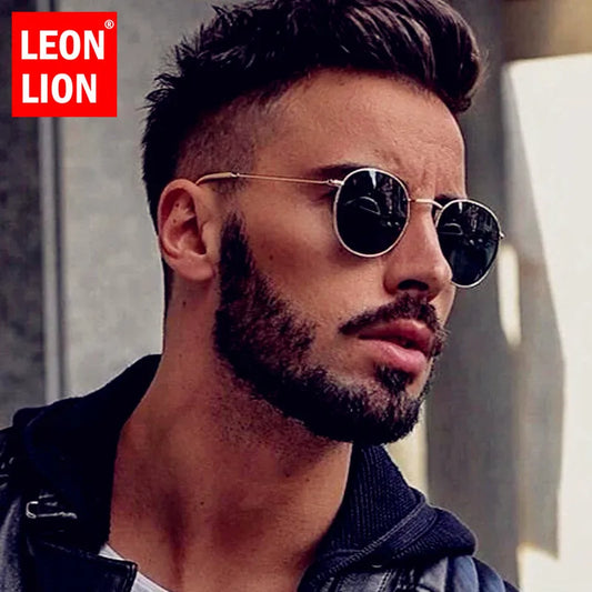 LeonLion 2023 Gafas de Sol Retro Redondas de Lujo Hombre Metal Lunette Soleil Homme UV400