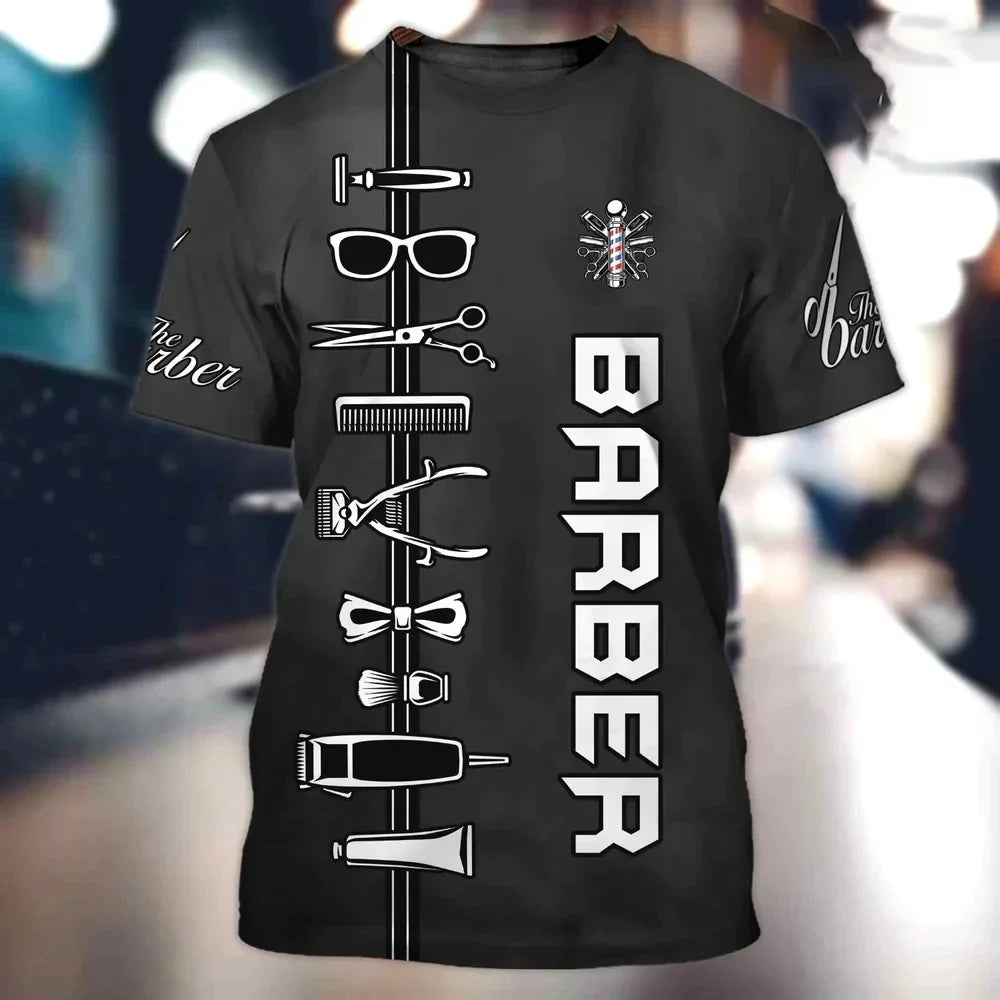 Camiseta de moda para barberos con estampado 3D  estilo único y moderno, perfecto para barberos.