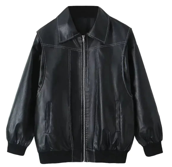 Chaqueta de Cuero Moto Biker para Mujer