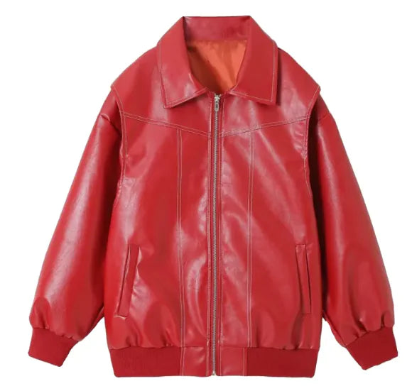 Chaqueta de Cuero Moto Biker para Mujer